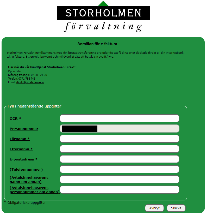 E-faktura efter bytet till Storholmen Förvaltning